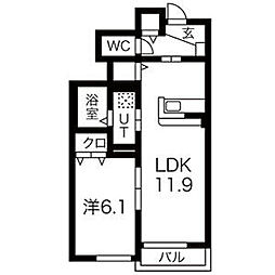 ヴィラージュ新田2 1LDKの間取図画像