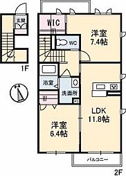 シャーメゾンセントリビエ 201 2階2LDKの間取り