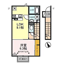 グレーシアタウン木崎B 1LDKの間取図画像