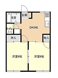 ビバライフ水落 2DKの間取図画像