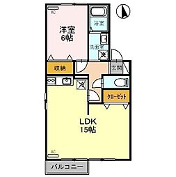 セジュール上冨居A 1LDKの間取図画像