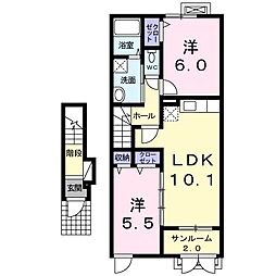 プロムナード 2LDKの間取図画像