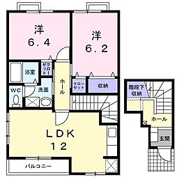 グリーンヒルほたるB 2LDKの間取図画像