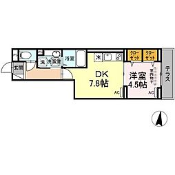 セレスティア大谷田 1DKの間取図画像