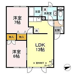 ハイセレール山伝 2LDKの間取図画像