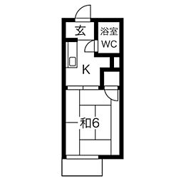 朝日桜山マンション 1Kの間取図画像