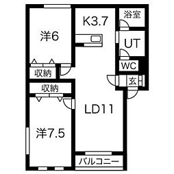 ベルーガ 2階2LDKの間取り