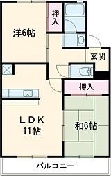 アイワコーポ 2LDKの間取図画像