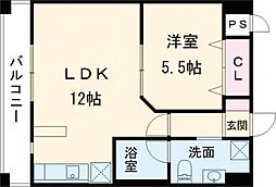 熊本市電B系統 西辛島町駅 徒歩2分の賃貸マンション 3階1LDKの間取り