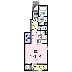 アルカディアコート　華城Ａ 1階ワンルームの間取り