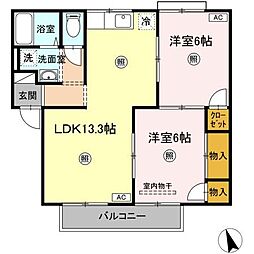 セジュールサバス　C棟 1階2LDKの間取り