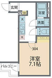 東武東上線 みずほ台駅 徒歩6分の賃貸アパート 3階1Kの間取り