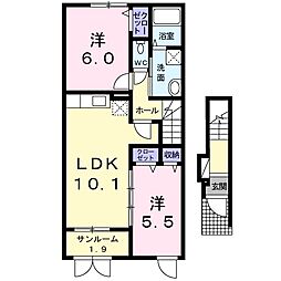 ベルソレイユB 2LDKの間取図画像