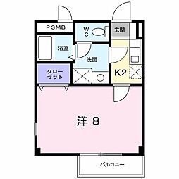 ボヌール2 1Kの間取図画像