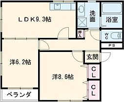 エルヴェンセドール 3階2LDKの間取り
