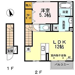 セジュールおいらせ 2階1LDKの間取り