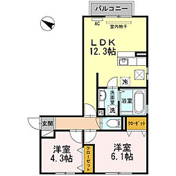 Casa Felice　　Ａ棟 1階2LDKの間取り