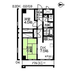 ロイヤルヒルズ柳生II 4階2DKの間取り