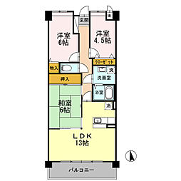 プラザハイツ二ツ屋A棟 3LDKの間取図画像