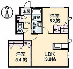シャーメゾンアルカ・フトーラA 2LDKの間取図画像