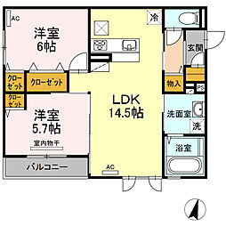 ライフステージ　B棟 1階2LDKの間取り