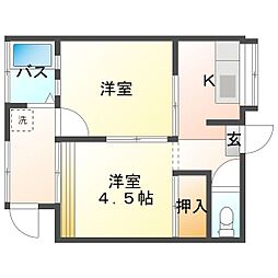 第一林アパート 2Kの間取図画像