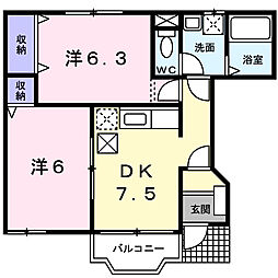 アルバ・カイ 2DKの間取図画像