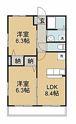フレスコマンション3B 2DKの間取図画像