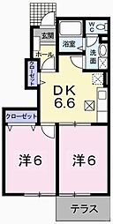 セイントチヒロB棟 2DKの間取図画像