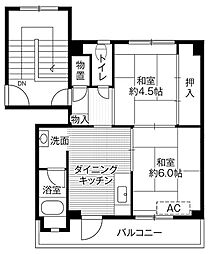 ビレッジハウス長内1 2DKの間取図画像