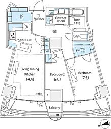 パークコート神宮北参道　ザ　タワー 18階2LDKの間取り