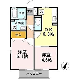 ヴェルドミール山ノ神2A 2DKの間取図画像