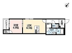 アドバンス光丘 1LDKの間取図画像