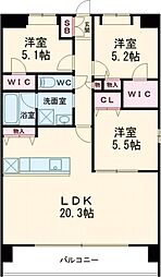 LIBTH原水 7階3LDKの間取り