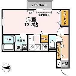 セジュールＳＦＫ　A棟 1階ワンルームの間取り