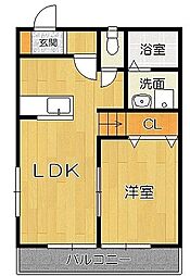 ビオス広川Ｃ 1階1LDKの間取り