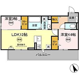 ストレイト葛葉 2LDKの間取図画像