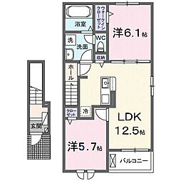 リシェス F 2LDKの間取図画像