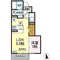 サンパティ盛南2 1LDKの間取図画像