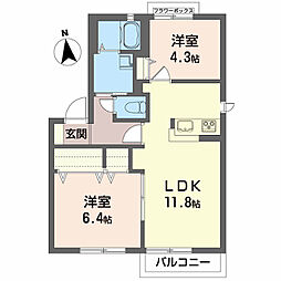 メルベーユサーラA 2LDKの間取図画像