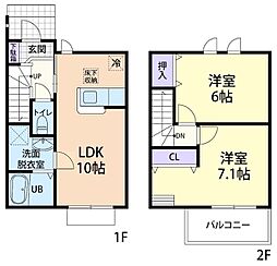上毛電気鉄道 北原駅 徒歩6分の賃貸アパート 1階2LDKの間取り