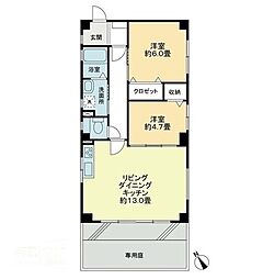 フォブール辻 1階2LDKの間取り