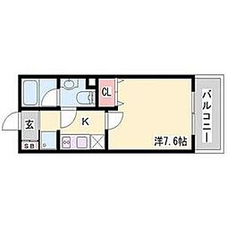 インベスト神戸エアフロント 2階1Kの間取り