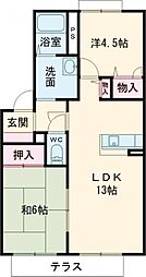 タイムIII 1階2LDKの間取り