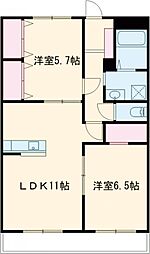 クロノス52鶴羽田 1階2LDKの間取り