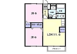 サンハイツハラダB 2LDKの間取図画像