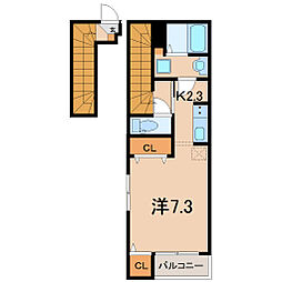 スカイヒルズC 1Kの間取図画像