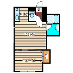 GroveAvenue壱番館 2階1LDKの間取り
