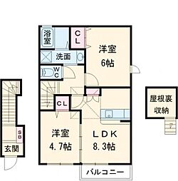 エムオー・ファイブA 2LDKの間取図画像