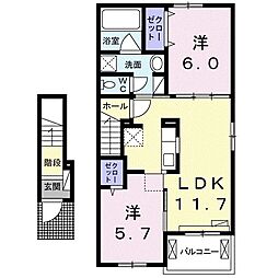 ジュピター築捨A 2LDKの間取図画像